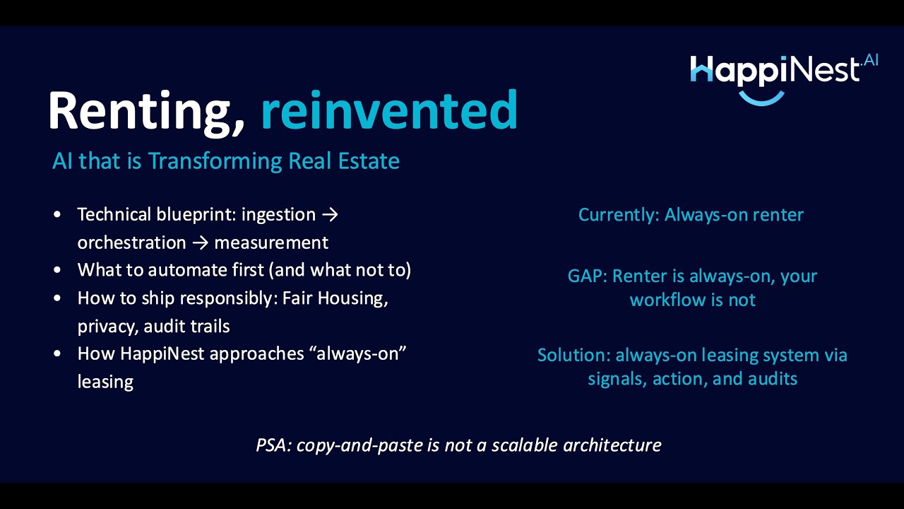 Slide from Nipun Dubey's Sarasota Tech Summit talk about AI and renting